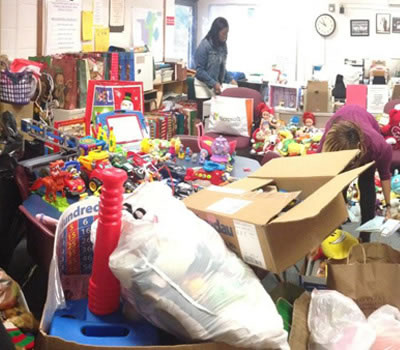 Gently used toys donated to Washington Shores Elementary for Christmas